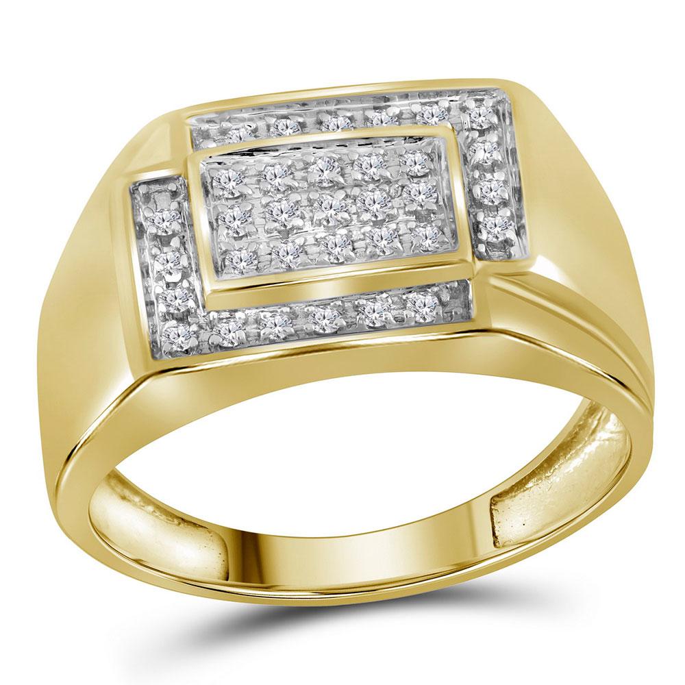 GND Men's Diamond Fashion Ring 10kt Yellow Gold Mens Round Diamond Rectangle Cluster Ring 1/4 Cttw