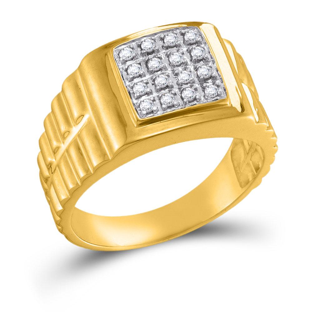 GND Men's Diamond Fashion Ring 10kt Yellow Gold Mens Round Diamond Square 2-tone Cluster Ring 1/4 Cttw
