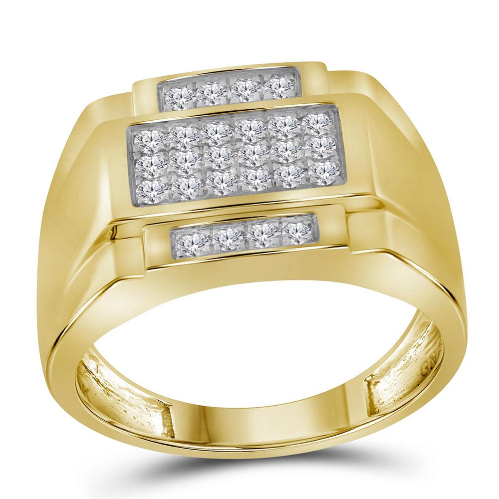 GND Men's Diamond Fashion Ring 10kt Yellow Gold Mens Round Diamond Square Cluster Ring 1/2 Cttw
