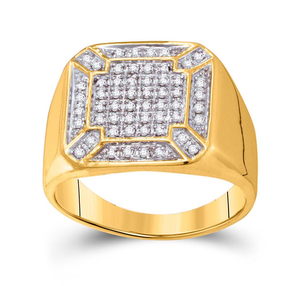 GND Men's Diamond Fashion Ring 10kt Yellow Gold Mens Round Diamond Square Cluster Ring 1/3 Cttw