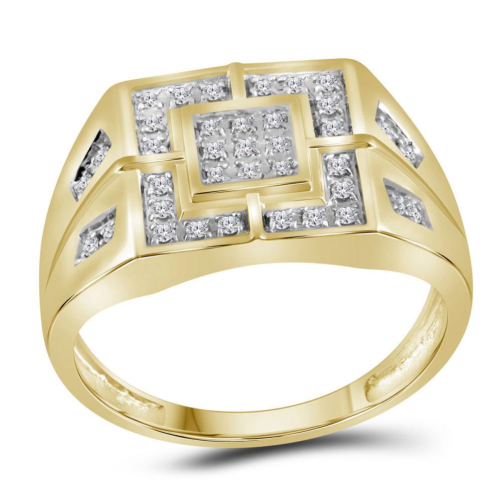GND Men's Diamond Fashion Ring 10kt Yellow Gold Mens Round Diamond Square Cluster Ring 1/4 Cttw