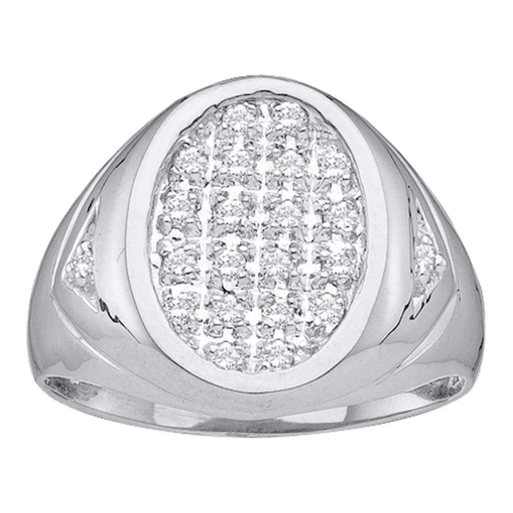 GND Men's Diamond Fashion Ring 14kt White Gold Mens Round Diamond Oval Cluster Ring 1/4 Cttw