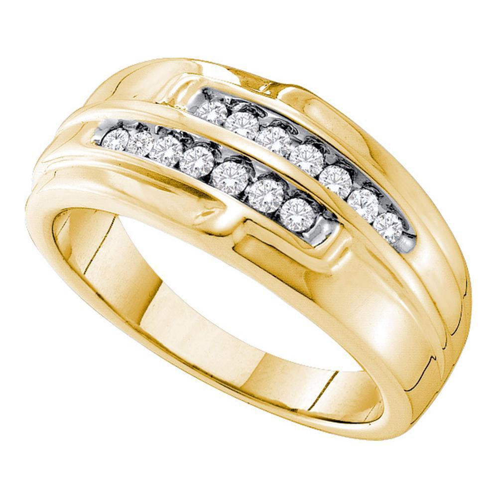 GND Men's Diamond Fashion Ring 14kt Yellow Gold Mens Round Diamond Double Row Band 1/3 Cttw