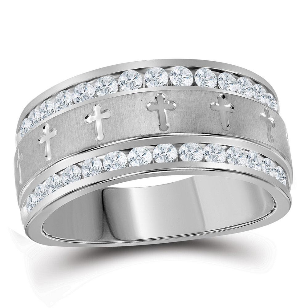14k White Gold Mens Round Diamond Grecco Cross Wedding Anniversary Band Ring Cttw