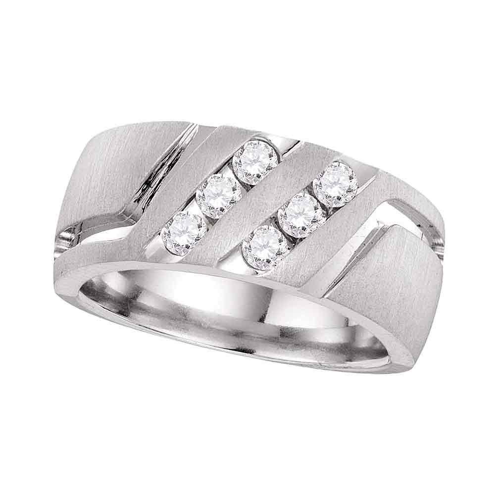 GND Men's Wedding Band 10 14kt White Gold Mens Round Diamond Wedding Double Row Band Ring 1/2 Cttw