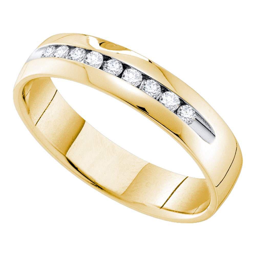 GND Men's Wedding Band 10 14kt Yellow Gold Mens Round Diamond Single Row Channel-set Wedding Band Ring 1/2 Cttw