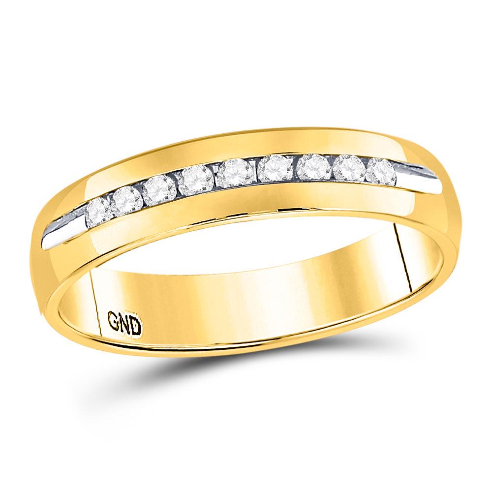 GND Men's Wedding Band 10 14kt Yellow Gold Mens Round Diamond Single-row Channel-set Wedding Band Ring 1/4 Cttw