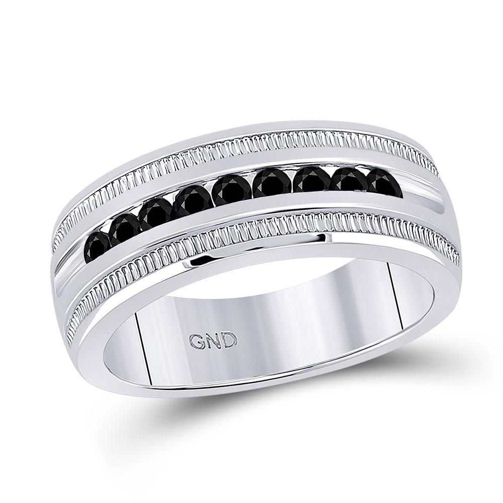 GND Men's Wedding Band 10kt White Gold Mens Round Black Color Enhanced Diamond Wedding Band Ring 1/2 Cttw