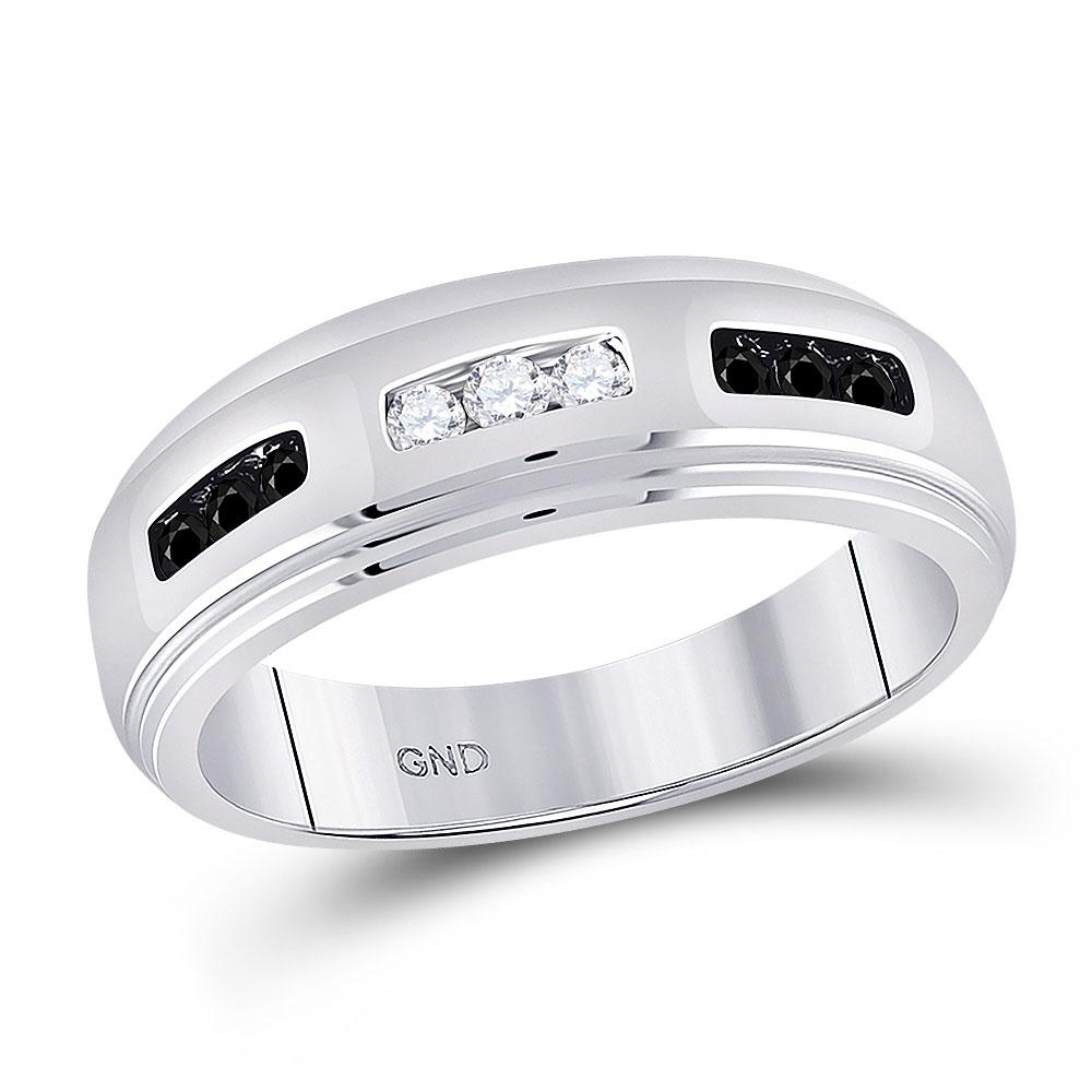 GND Men's Wedding Band 10kt White Gold Mens Round Black Color Enhanced Diamond Wedding Band Ring 1/3 Cttw