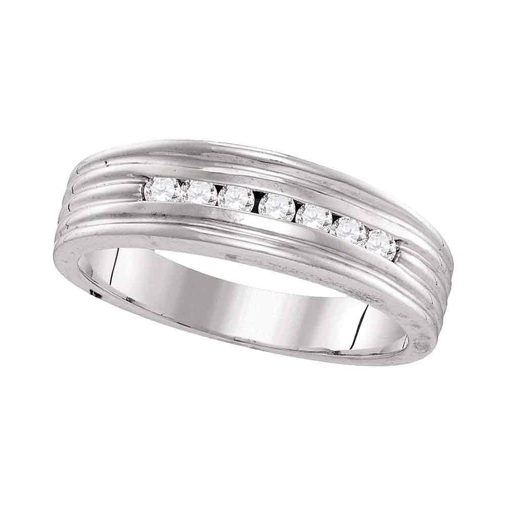 GND Men's Wedding Band 10kt White Gold Mens Round Diamond Ribbed Wedding Band Ring 1/4 Cttw