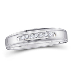 GND Men's Wedding Band 10kt White Gold Mens Round Diamond Wedding Band Ring 1/12 Cttw