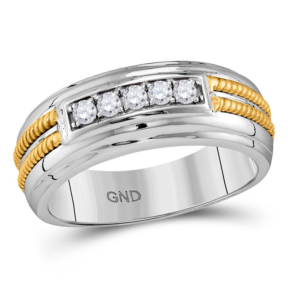 GND Men's Wedding Band 10kt White Gold Mens Round Pave-set Diamond Double Rope Wedding Band 1/4 Cttw