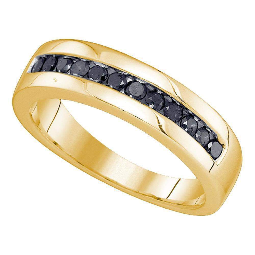 GND Men's Wedding Band 10kt Yellow Gold Mens Round Black Color Enhanced Diamond Wedding Band Ring 1/2 Cttw