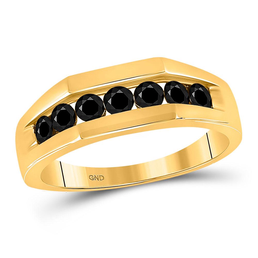 GND Men's Wedding Band 10kt Yellow Gold Mens Round Black Color Enhanced Diamond Wedding Band Ring 1 Cttw
