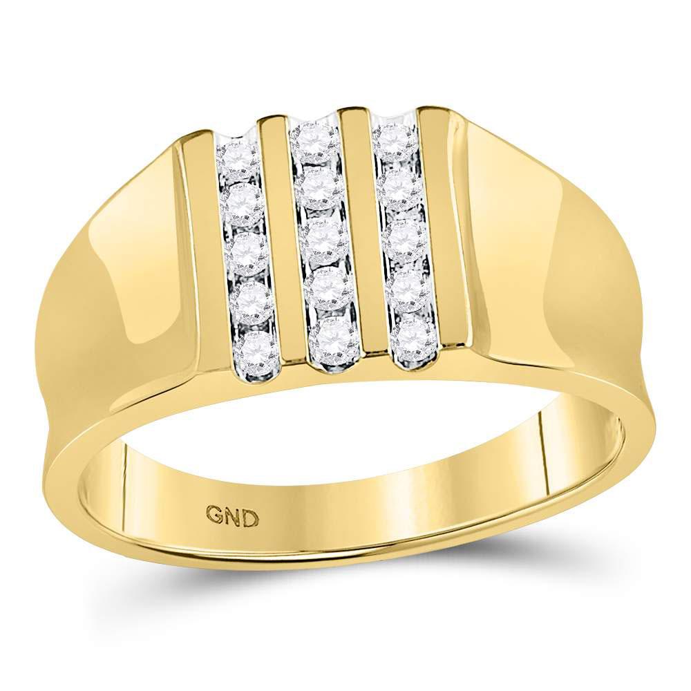 GND Men's Wedding Band 10kt Yellow Gold Mens Round Channel-set Diamond Triple Row Wedding Band Ring 1/4 Cttw