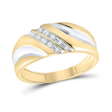GND Men's Wedding Band 10kt Yellow Gold Mens Round Diamond 2-tone Wedding Anniversary Band Ring 1/8 Cttw