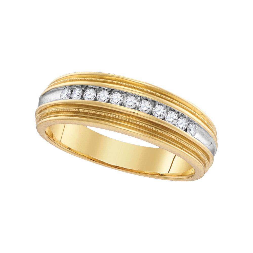 GND Men's Wedding Band 10kt Yellow Gold Mens Round Diamond Two-tone Milgrain Wedding Anniversary Band Ring 1/4 Cttw