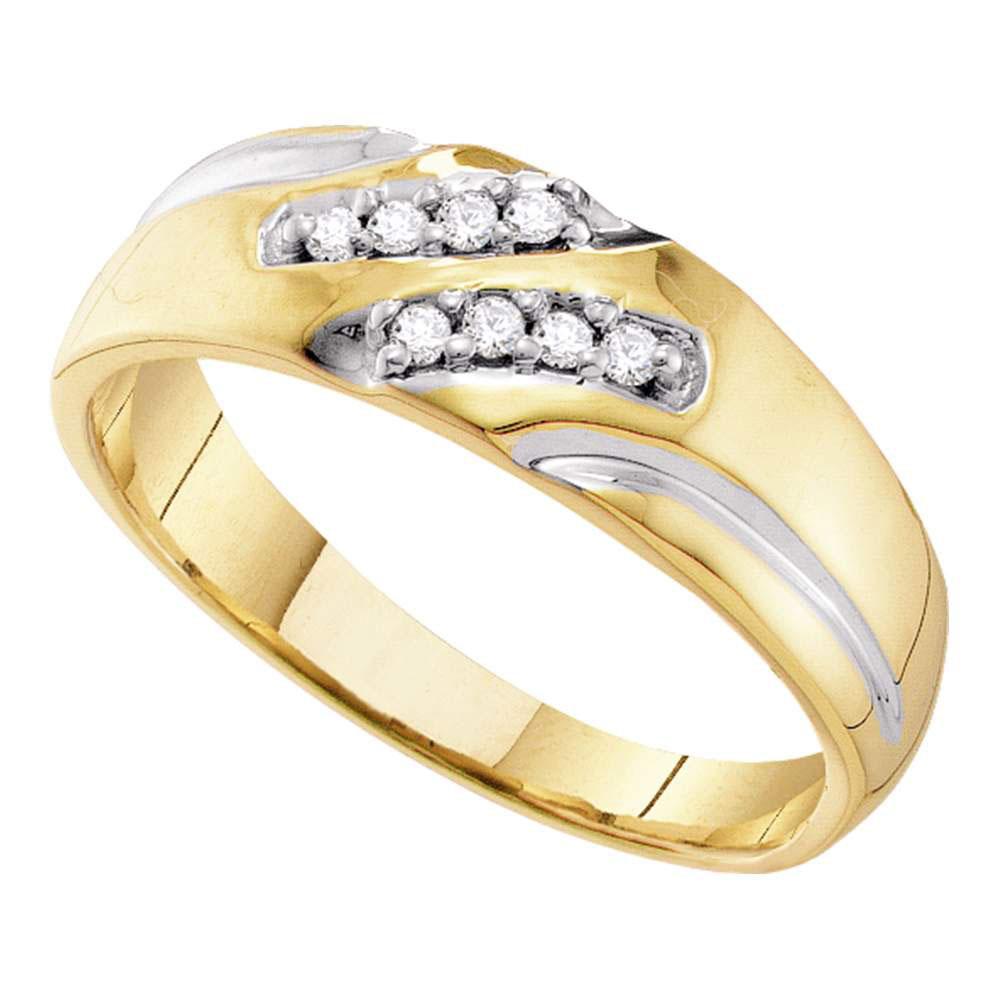 GND Men's Wedding Band 10kt Yellow Gold Mens Round Diamond Two-tone Wedding Band Ring 1/8 Cttw