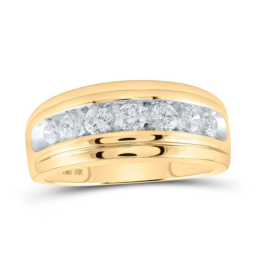 GND Men's Wedding Band 10kt Yellow Gold Mens Round Diamond Wedding Channel-Set Band Ring 1 Cttw