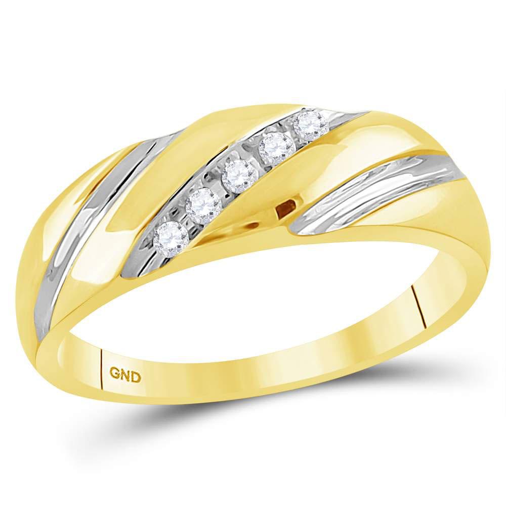 GND Men's Wedding Band 14kt Two-tone Gold Mens Round Diamond Wedding Band Ring 1/10 Cttw