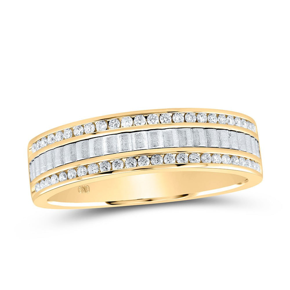 GND Men's Wedding Band 14kt Two-tone Gold Mens Round Diamond Wedding Band Ring 1/3 Cttw