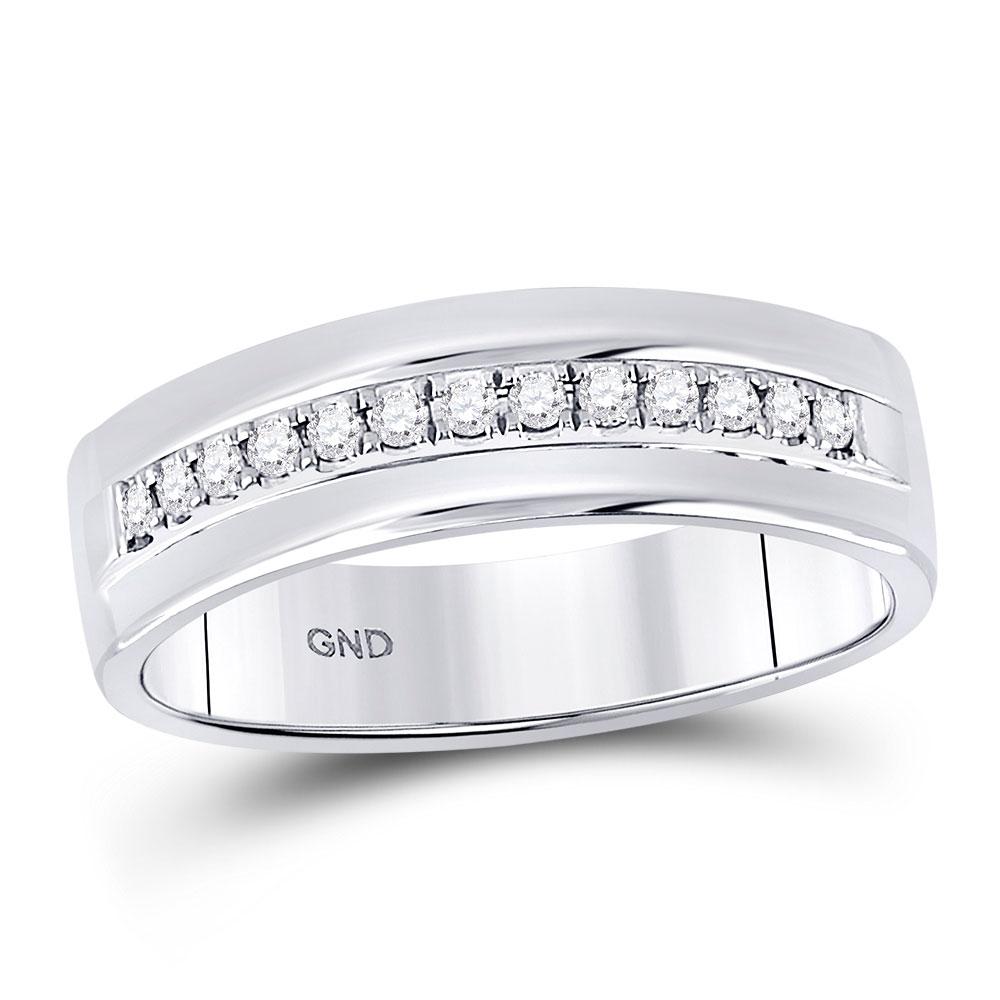 GND Men's Wedding Band 14kt White Gold Mens Machine Set Round Diamond Wedding Band Ring 1/5 Cttw