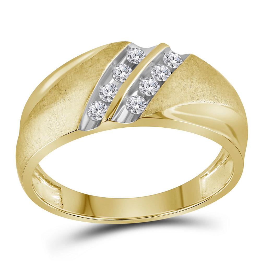 GND Men's Wedding Band 14kt Yellow Gold Mens Round Diamond 2-Row Wedding Band Ring 1/4 Cttw