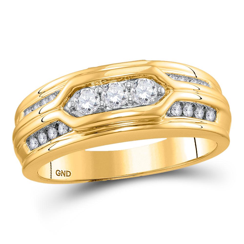 GND Men's Wedding Band 14kt Yellow Gold Mens Round Diamond Wedding Band Ring 1/2 Cttw