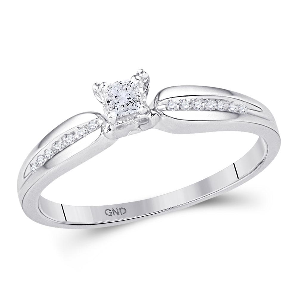 GND Promise Ring 10kt White Gold Womens Princess Diamond Solitaire Promise Ring 1/6 Cttw