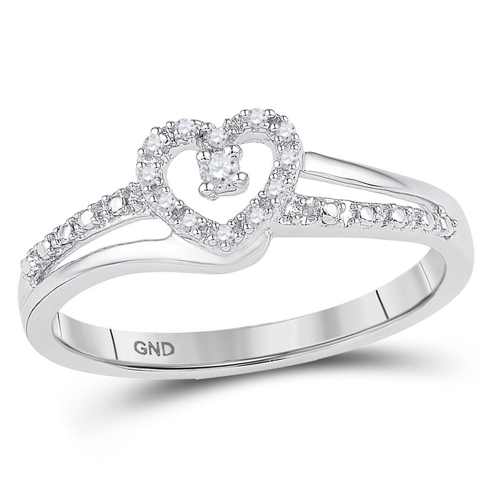 GND Promise Ring 10kt White Gold Womens Round Diamond Heart Promise Ring 1/20 Cttw