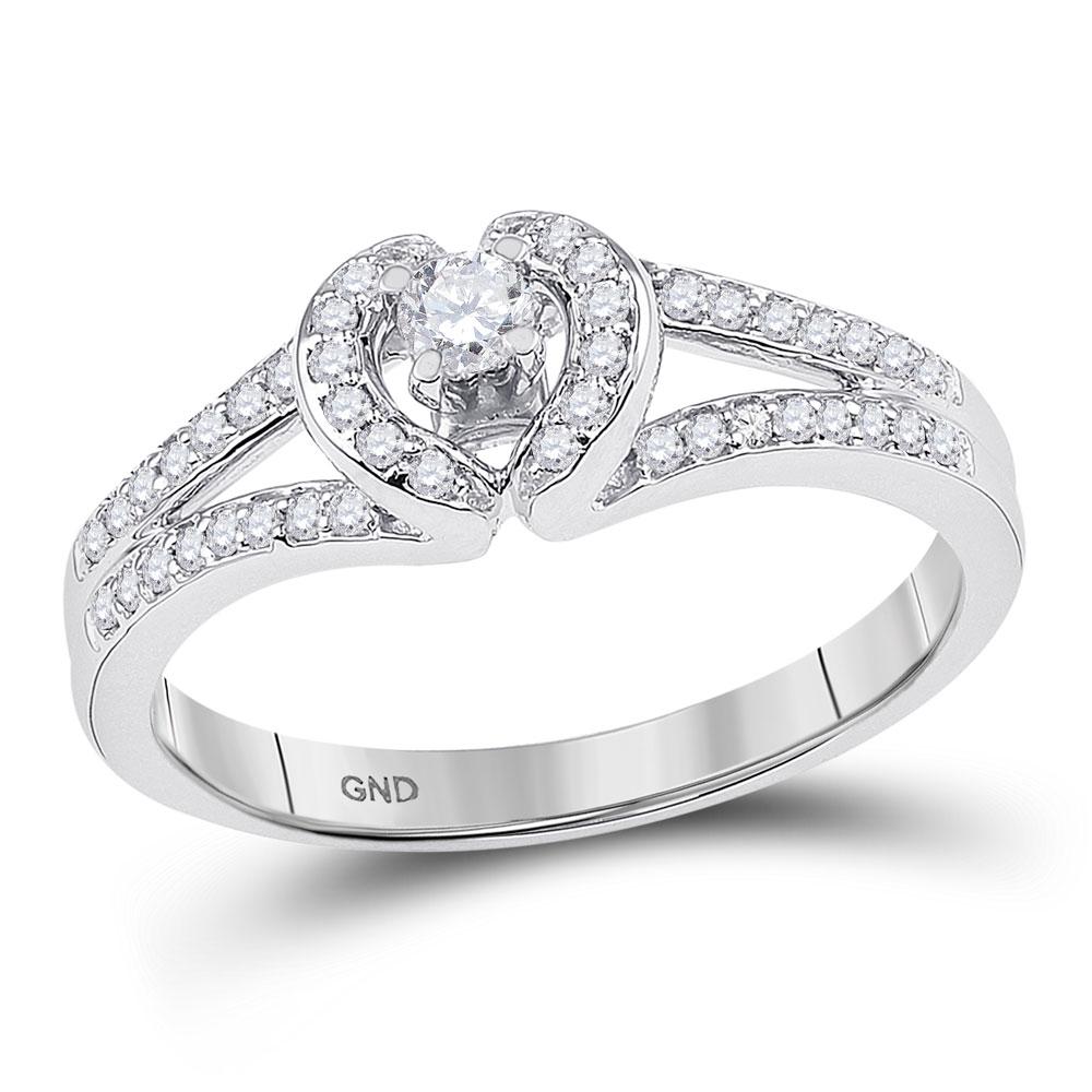 GND Promise Ring 10kt White Gold Womens Round Diamond Heart Promise Ring 1/4 Cttw