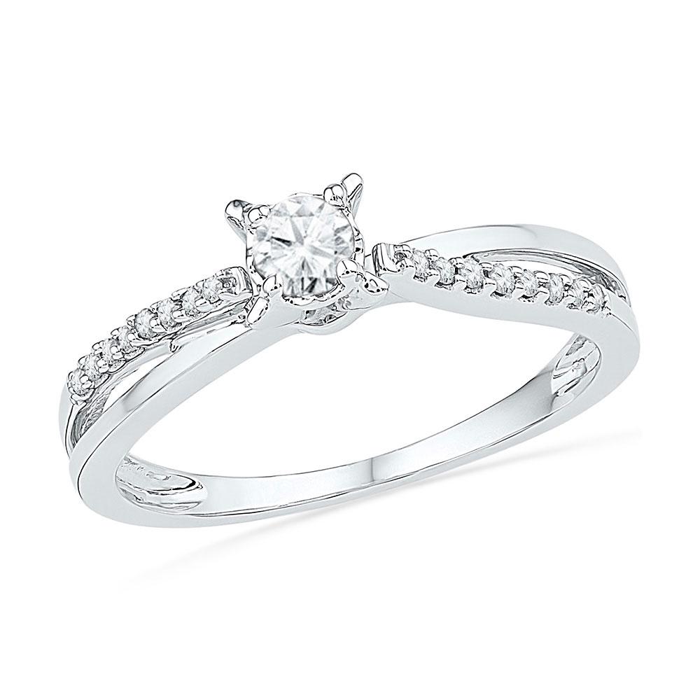 GND Promise Ring 10kt White Gold Womens Round Diamond Solitaire Crossover Promise Ring 1/4 Cttw