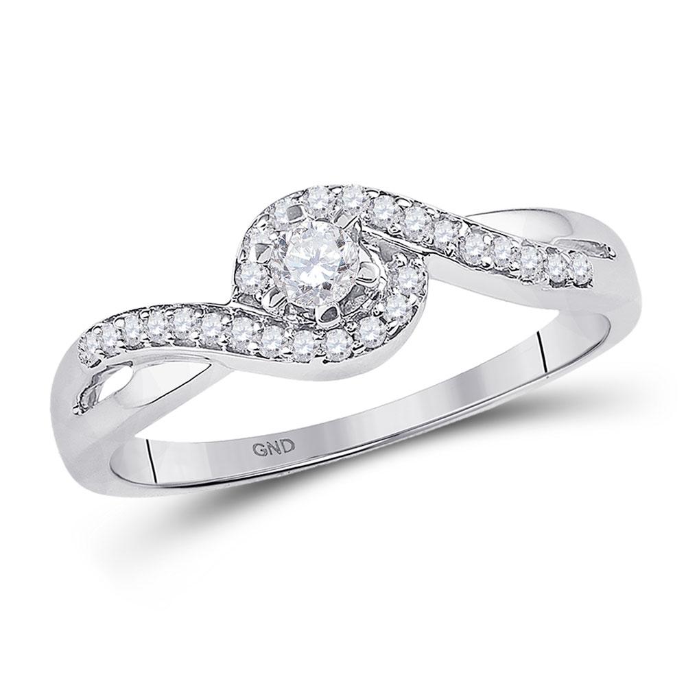 GND Promise Ring 10kt White Gold Womens Round Diamond Solitaire Swirl Promise Ring 1/5 Cttw