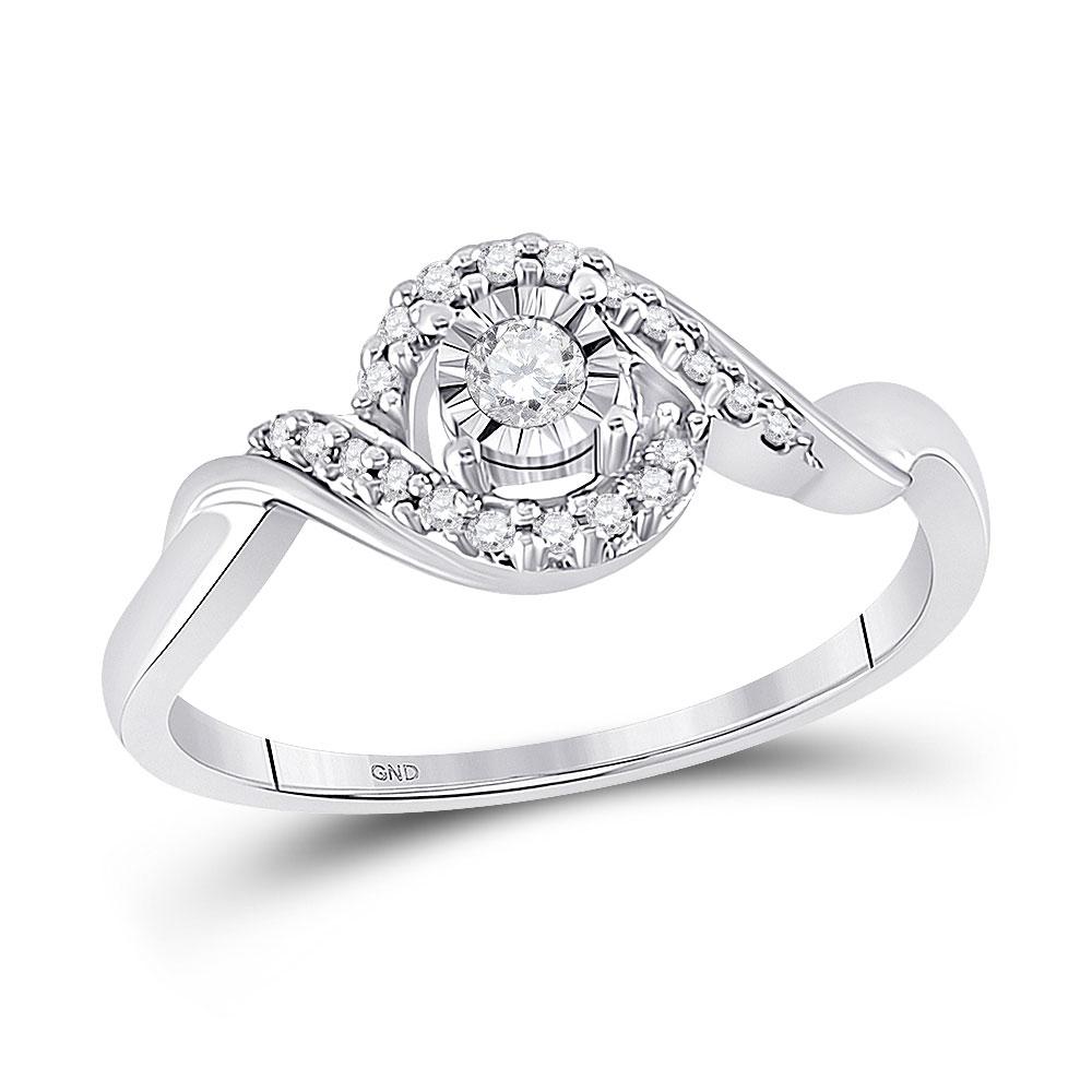 GND Promise Ring 10kt White Gold Womens Round Diamond Solitaire Twist Promise Ring 1/6 Cttw