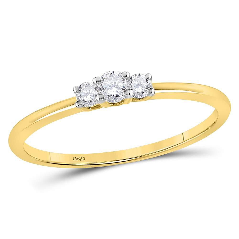 10kt Yellow Gold Womens Round Diamond 3-stone Promise Ring 1/6