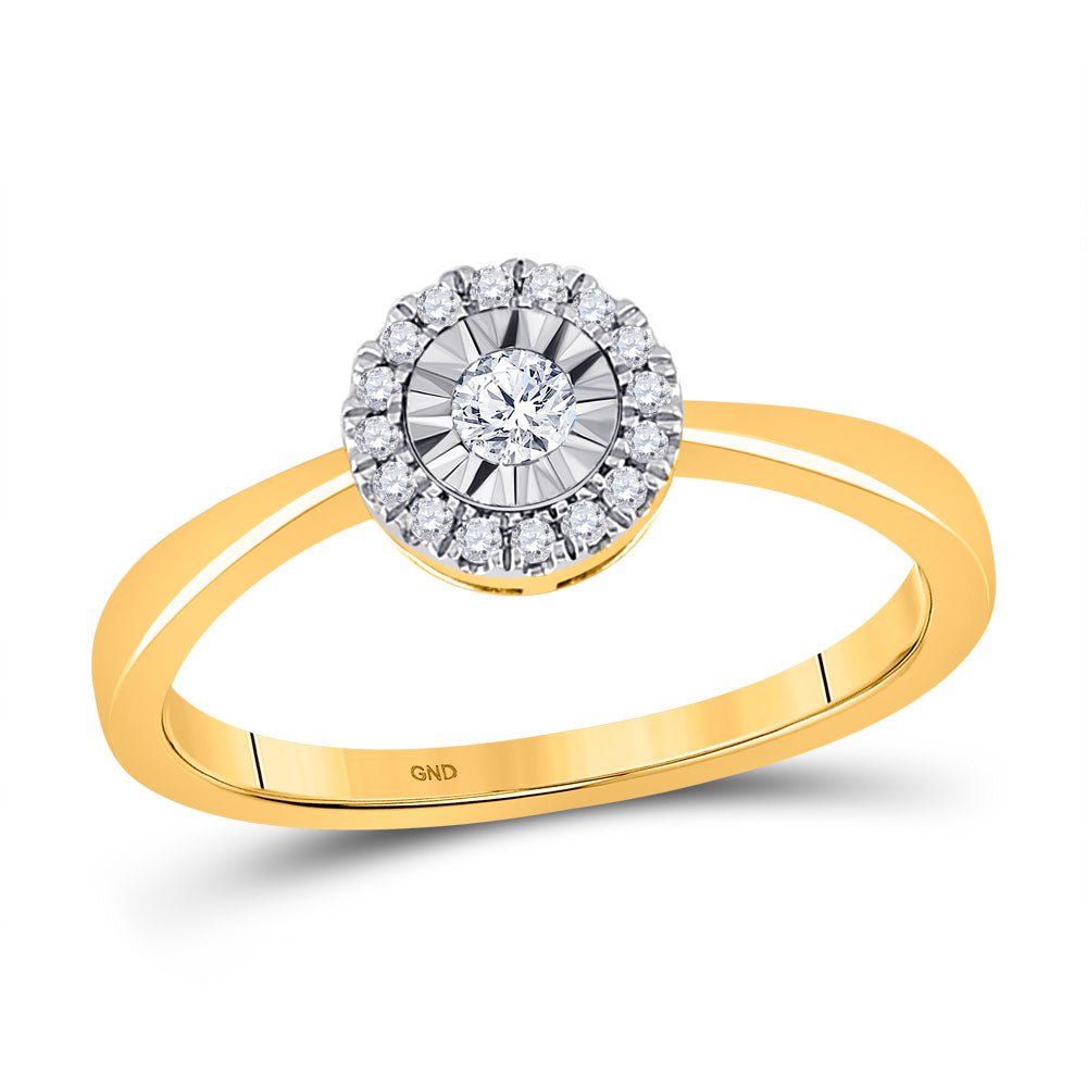 GND Promise Ring 10kt Yellow Gold Womens Round Diamond Halo Solitaire Promise Ring 1/6 Cttw