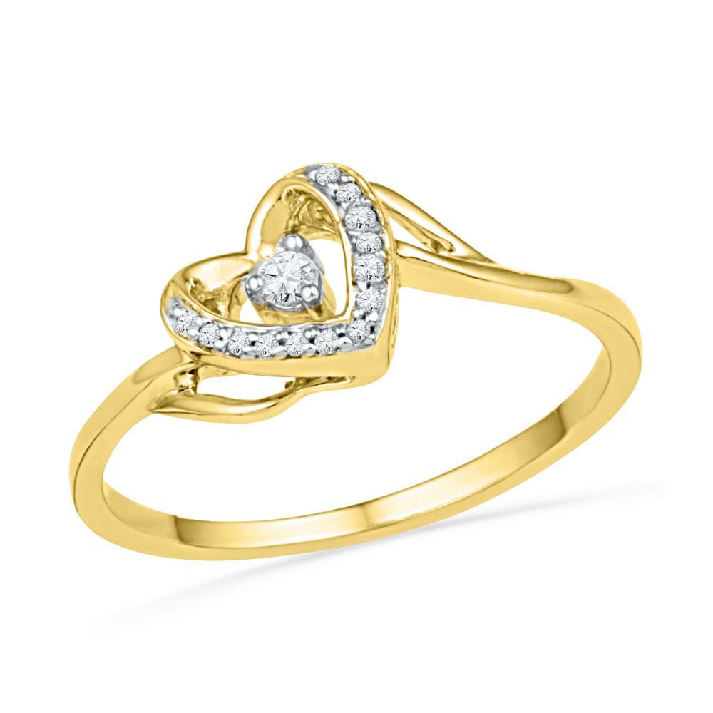 GND Promise Ring 10kt Yellow Gold Womens Round Diamond Heart Promise Ring 1/12 Cttw
