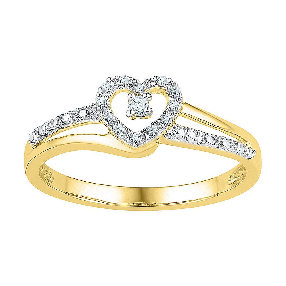 GND Promise Ring 10kt Yellow Gold Womens Round Diamond Heart Promise Ring 1/20 Cttw