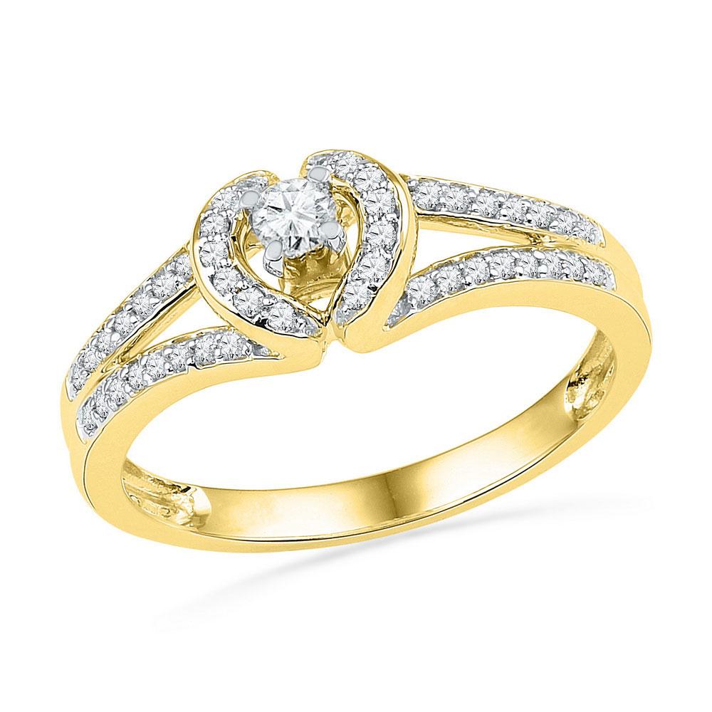 GND Promise Ring 10kt Yellow Gold Womens Round Diamond Heart Promise Ring 1/4 Cttw