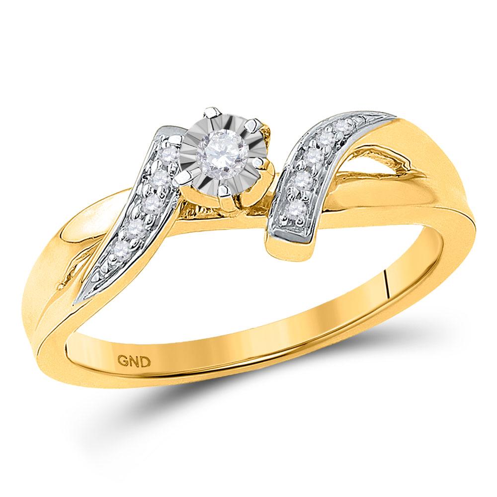 GND Promise Ring 10kt Yellow Gold Womens Round Diamond Solitaire Promise Ring 1/10 Cttw