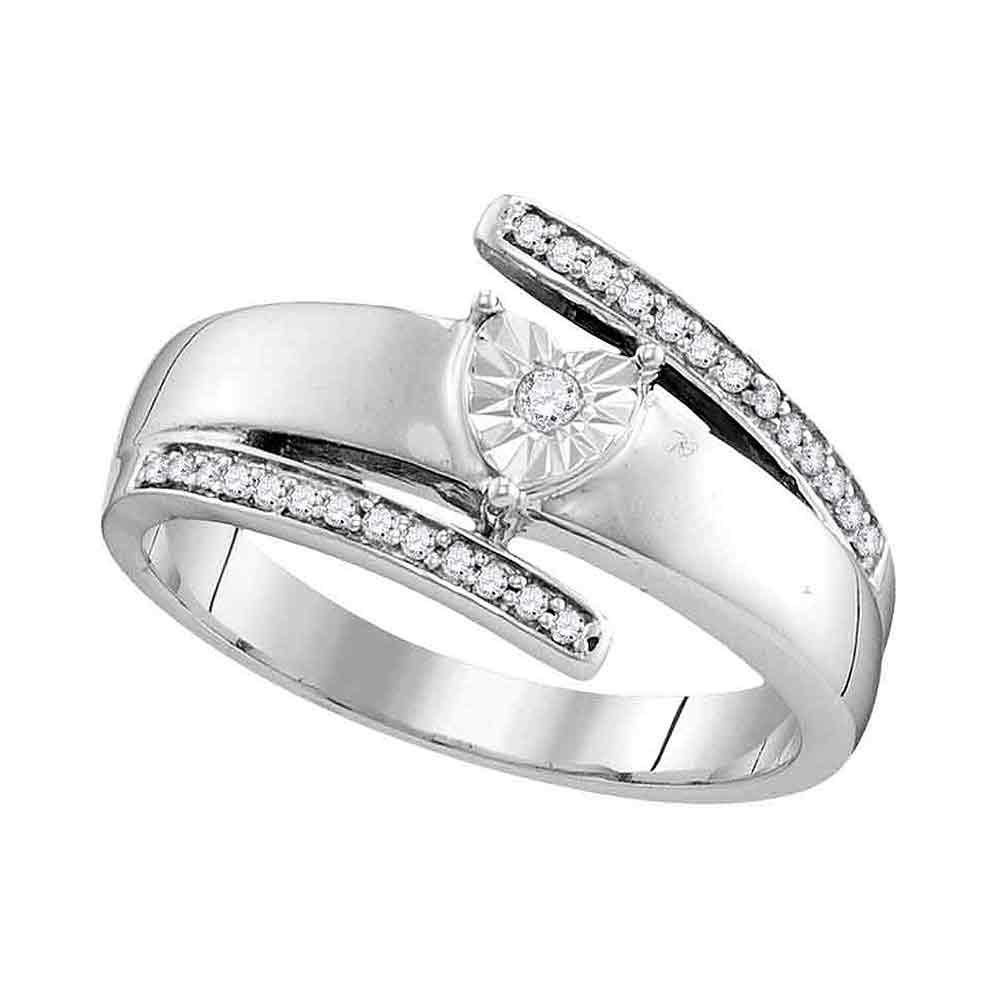 GND Promise Ring 14kt White Gold Womens Round Diamond Solitaire Promise Ring 1/10 Cttw
