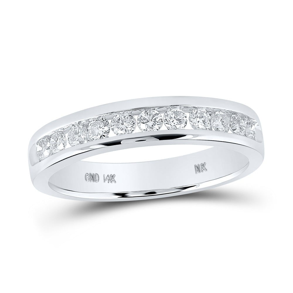 GND Women's Wedding Band 14kt White Gold Womens Round Diamond Single Channel Band Ring 1/2 Cttw