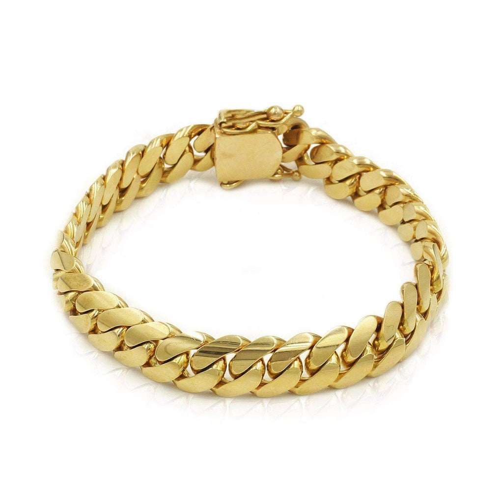 585 Gold bracelet in yellow design - shiny heart outlines, thin chain
