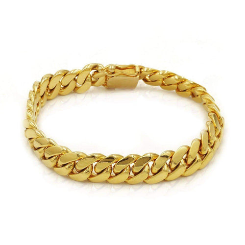 Las Villas Cuban Link Bracelet 11mm Solid Cuban Link Bracelet in 10K Yellow Gold