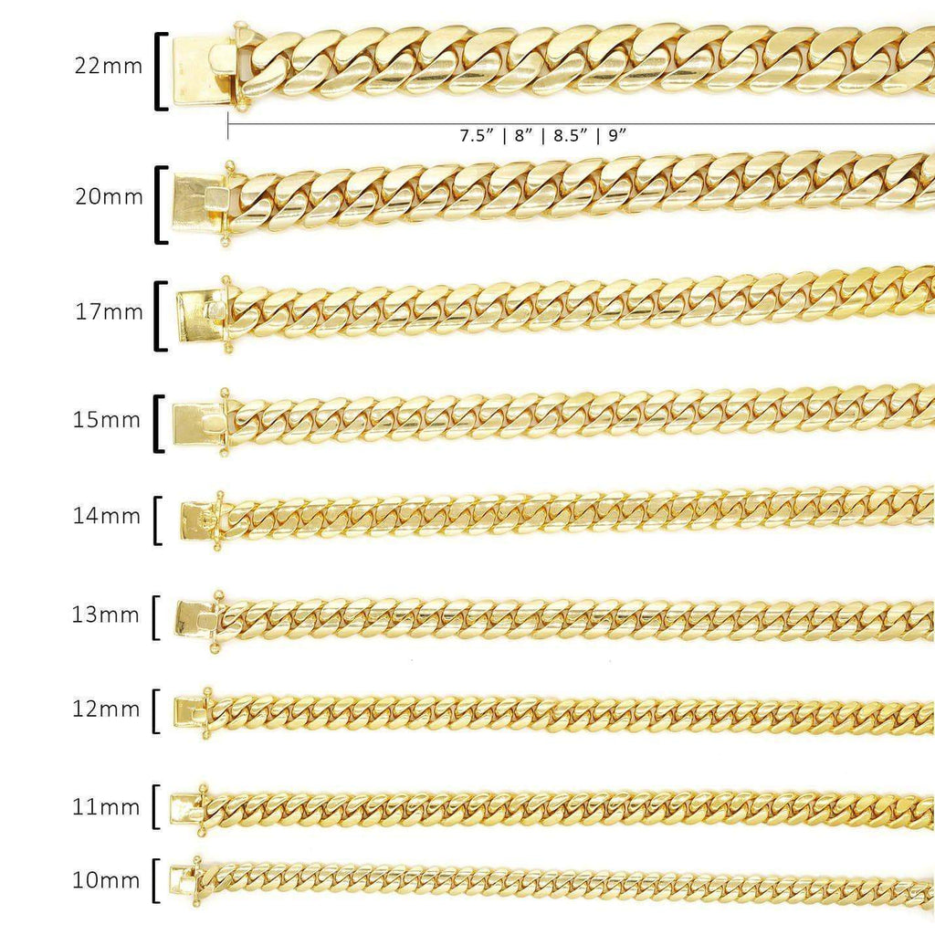14mm Solid Cuban Link Bracelet in 10K Yellow Gold - Las Villas
