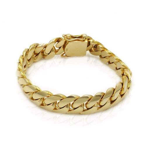 Las Villas Cuban Link Bracelet 13mm Solid Cuban Link Bracelet in 14K Yellow Gold