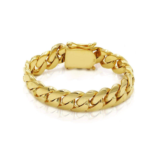 Las Villas Cuban Link Bracelet 14mm Solid Cuban Link Bracelet in 10K Yellow Gold
