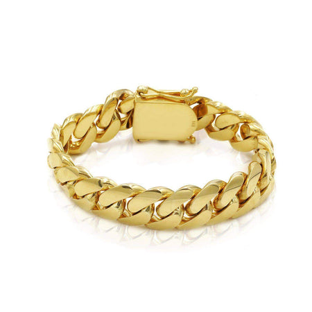 14mm Solid Cuban Link Bracelet in 10K Yellow Gold