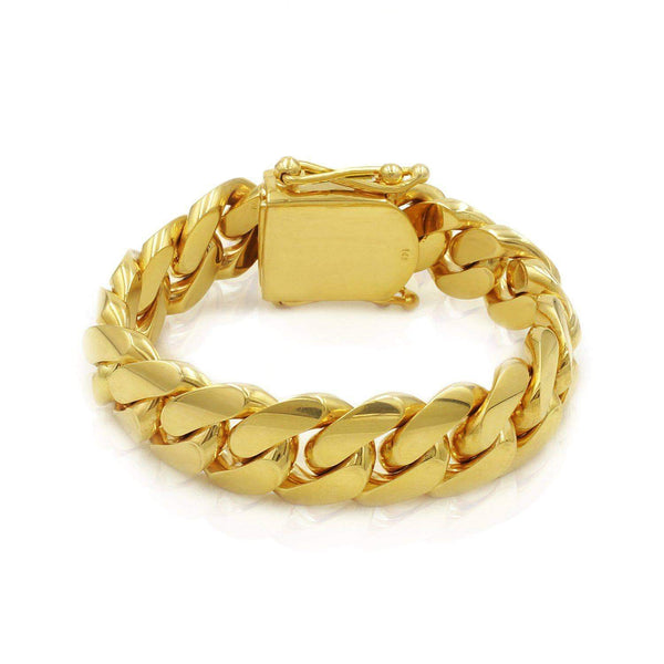 15mm Solid Cuban Link Bracelet in 10K Yellow Gold Las Villas
