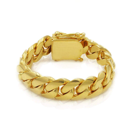15mm Solid Cuban Link Bracelet in 10K Yellow Gold